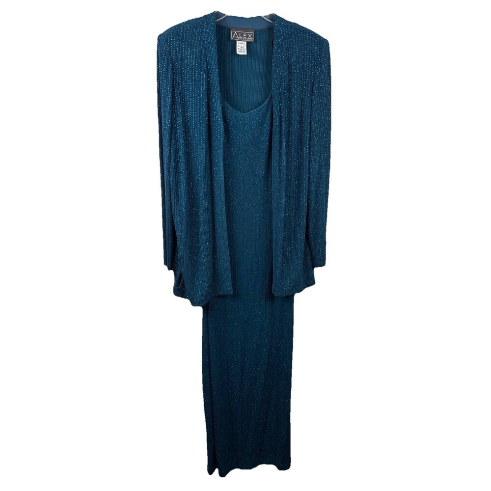 Alex Evenings Aqua Blue Glitter Formal Evening Gown Dress Maxi Length Size 14/16 - Picture 8 of 8